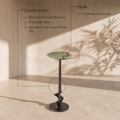 Oxira Green Genuine Marble And Aluminum End / Side Table