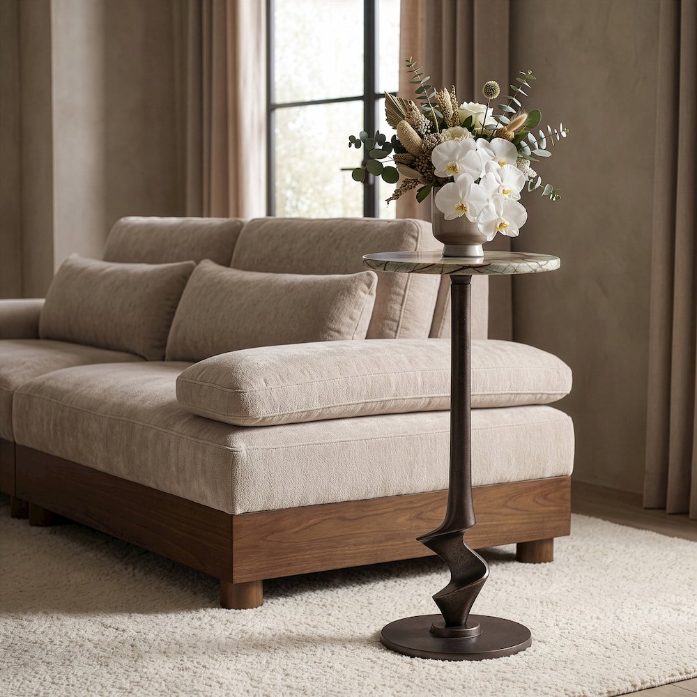 Oxira Green Genuine Marble And Aluminum End / Side Table