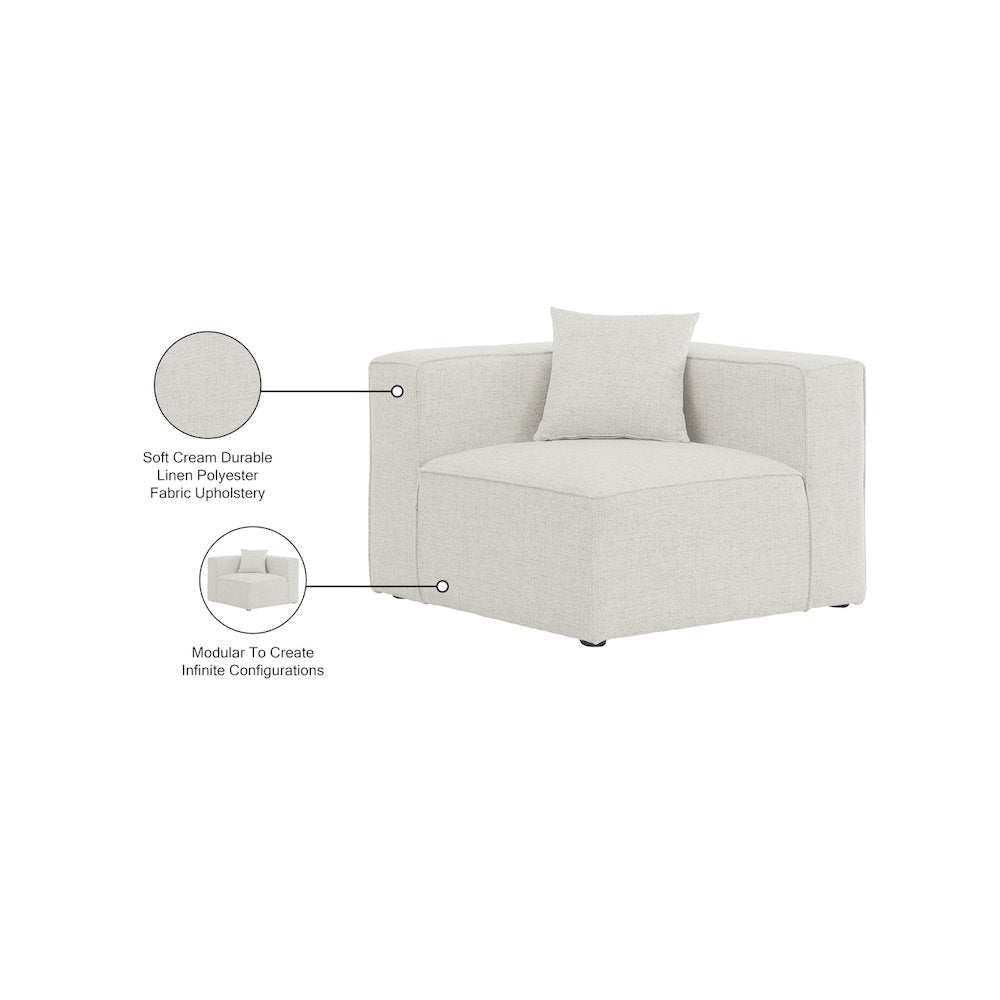 Cube Cream Durable Linen Textured Corner Chair
