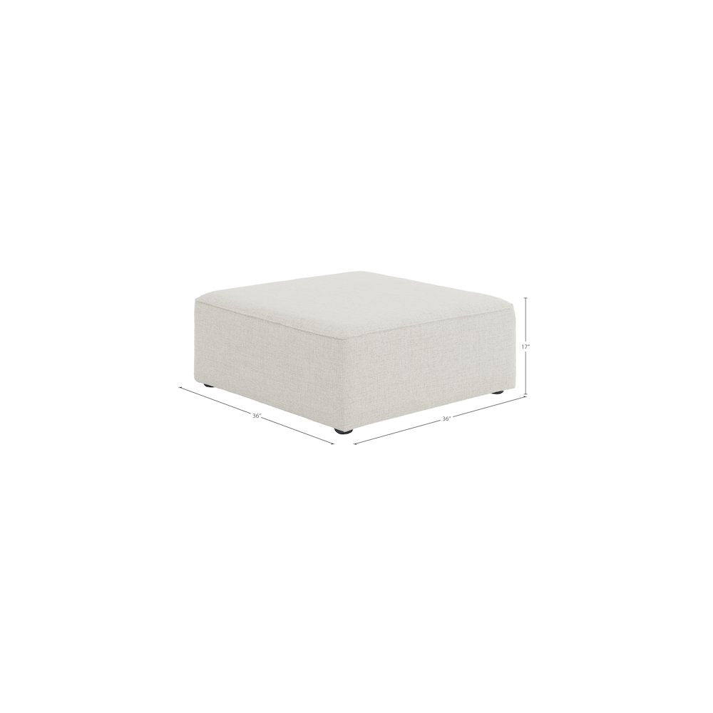 Cube Cream Durable Linen Textured Ottoman