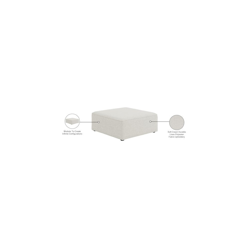 Cube Cream Durable Linen Textured Ottoman