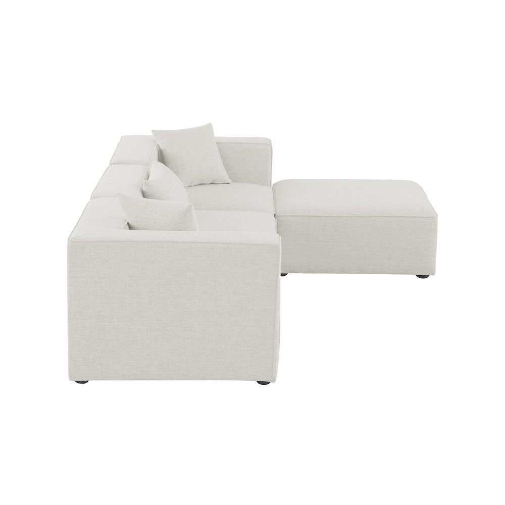 Cube Cream Durable Linen Textured Modular Sectional