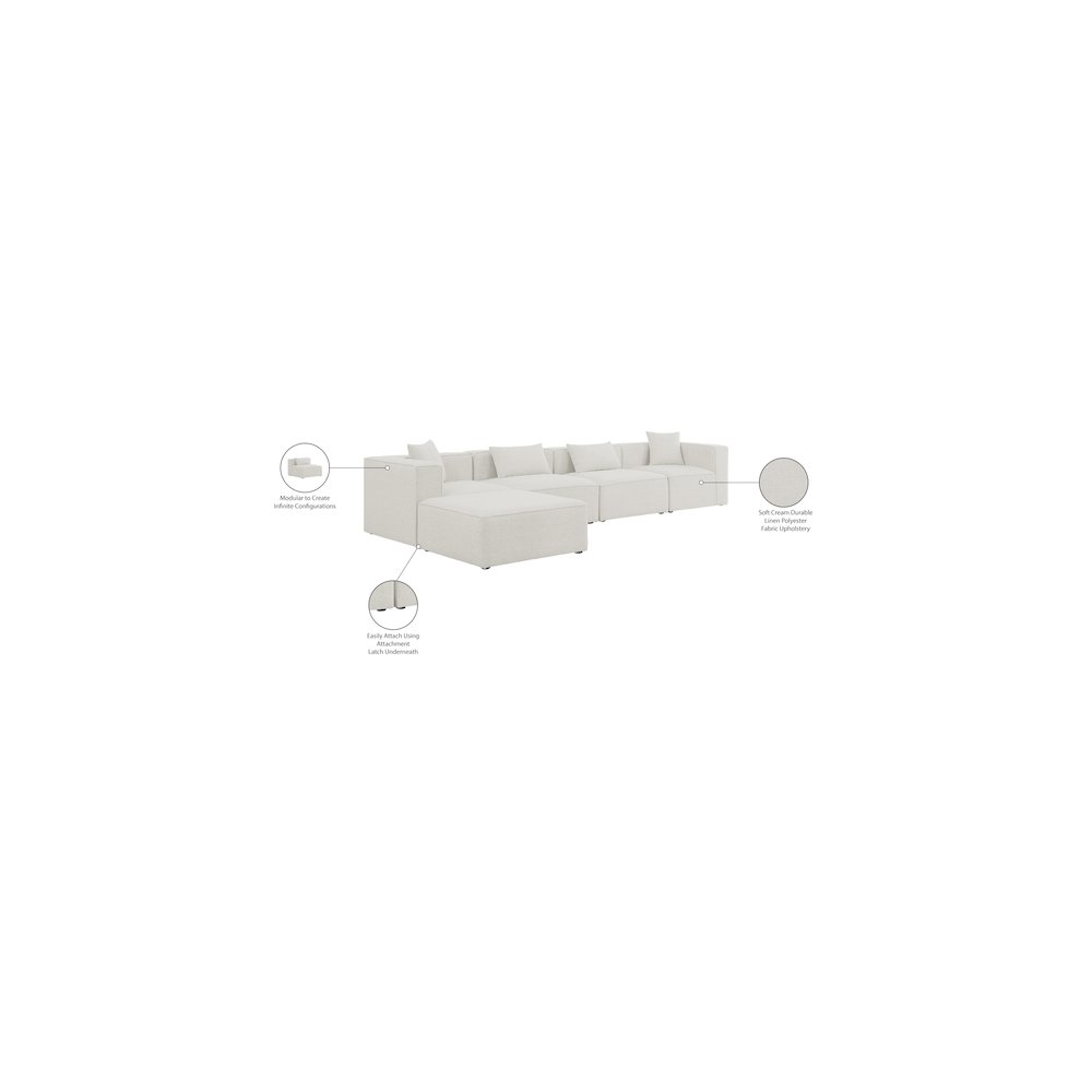 Cube Cream Durable Linen Textured Modular Sectional