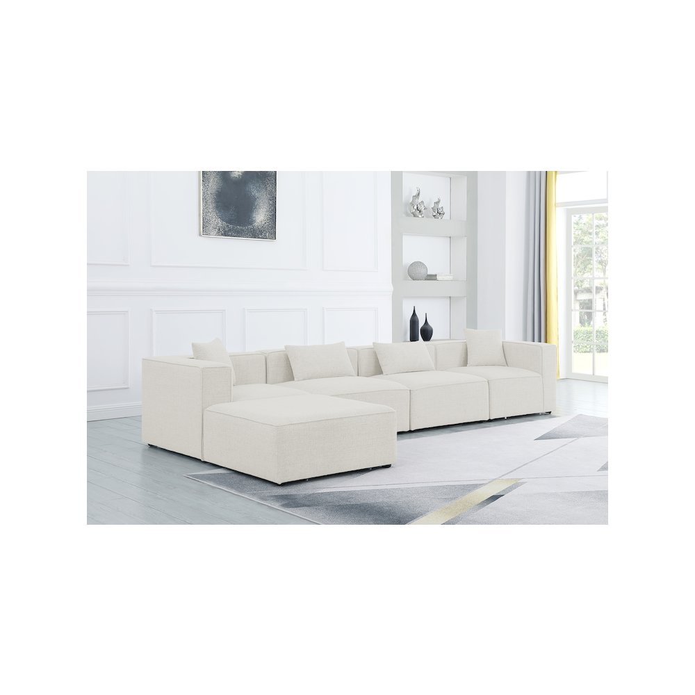 Cube Cream Durable Linen Textured Modular Sectional