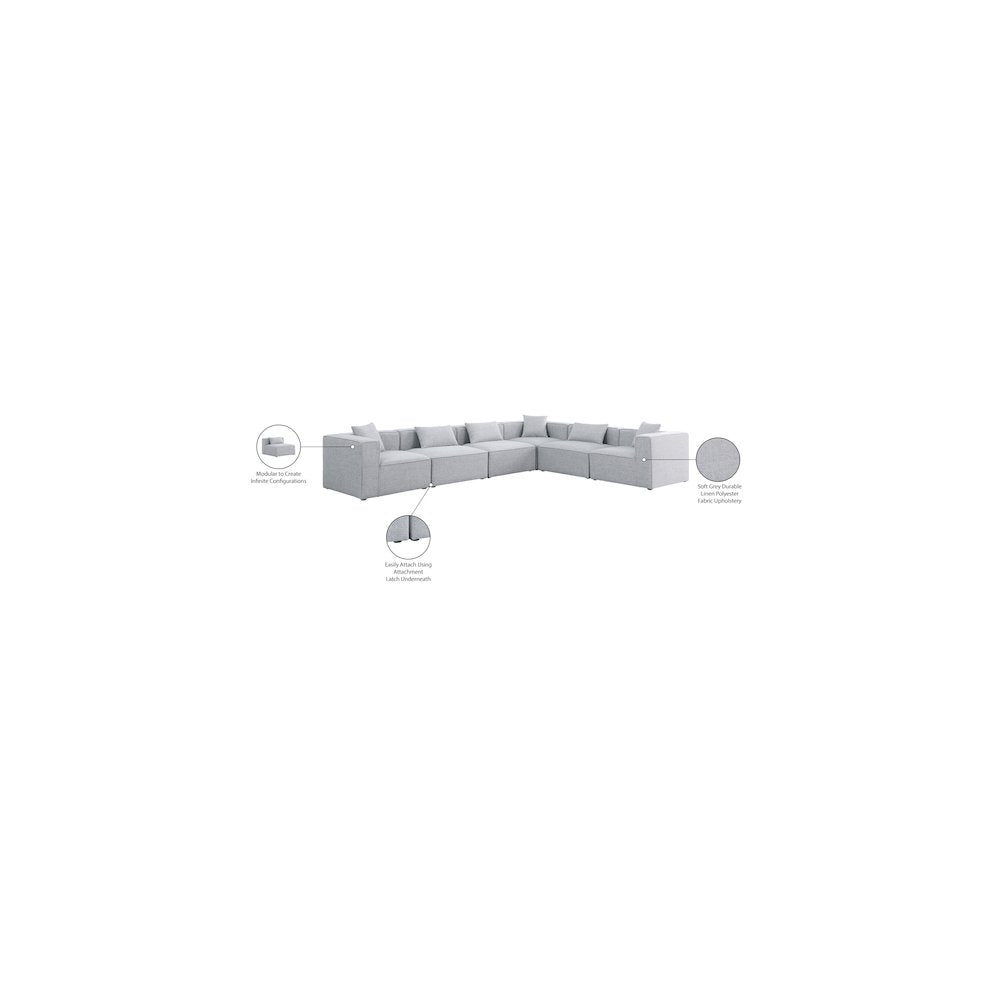Cube Grey Durable Linen Textured Modular Sectional