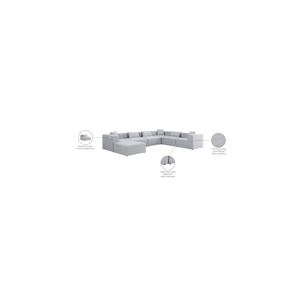 Cube Grey Durable Linen Textured Modular Sectional