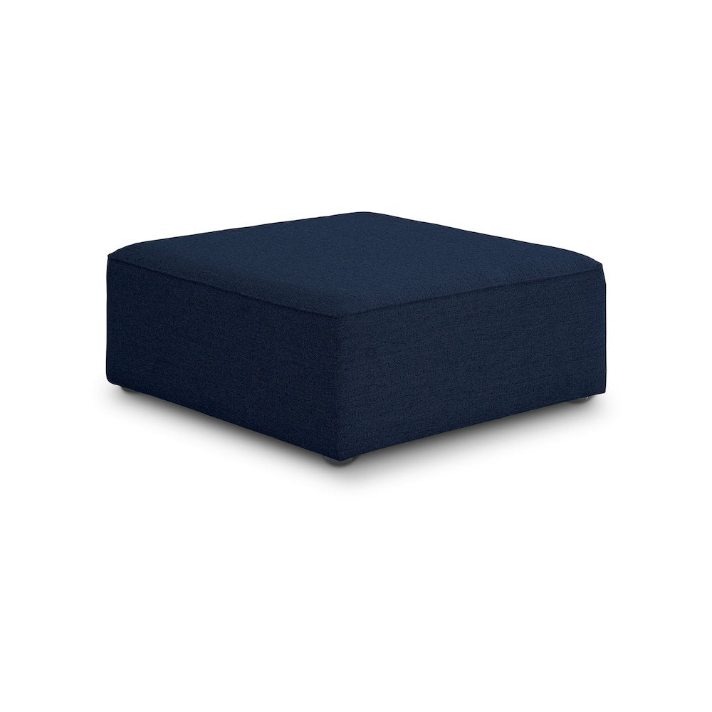Cube Navy Durable Linen Textured Ottoman