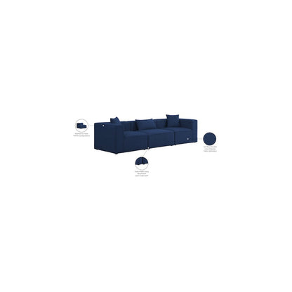 Cube Navy Durable Linen Textured Modular Sofa
