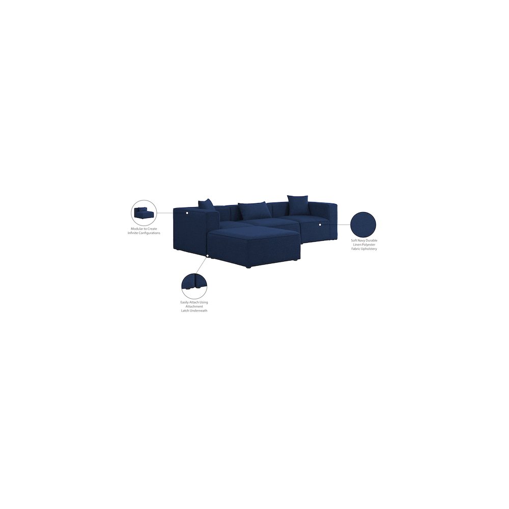 Cube Navy Durable Linen Textured Modular Sectional