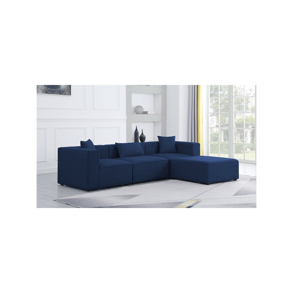 Cube Navy Durable Linen Textured Modular Sectional