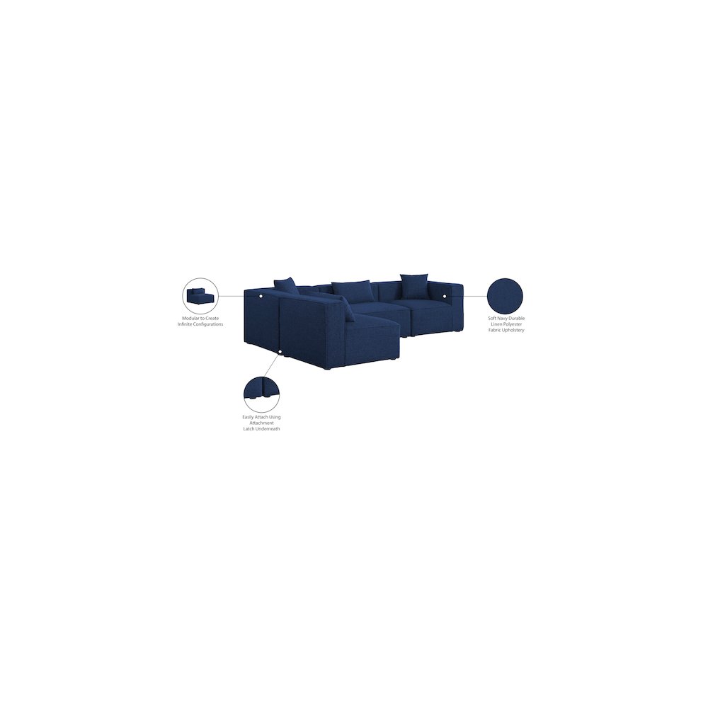 Cube Navy Durable Linen Textured Modular Sectional