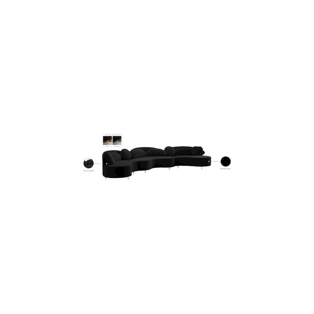 Vivacious Black Velvet 3pc. Sectional