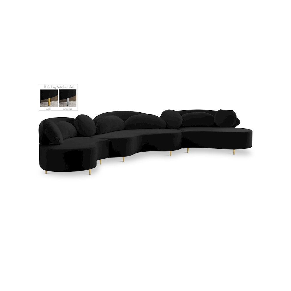 Vivacious Black Velvet 3pc. Sectional