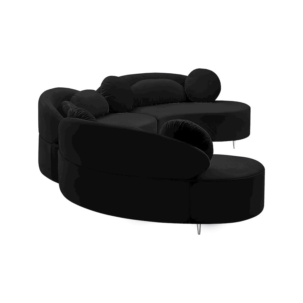 Vivacious Black Velvet 3pc. Sectional