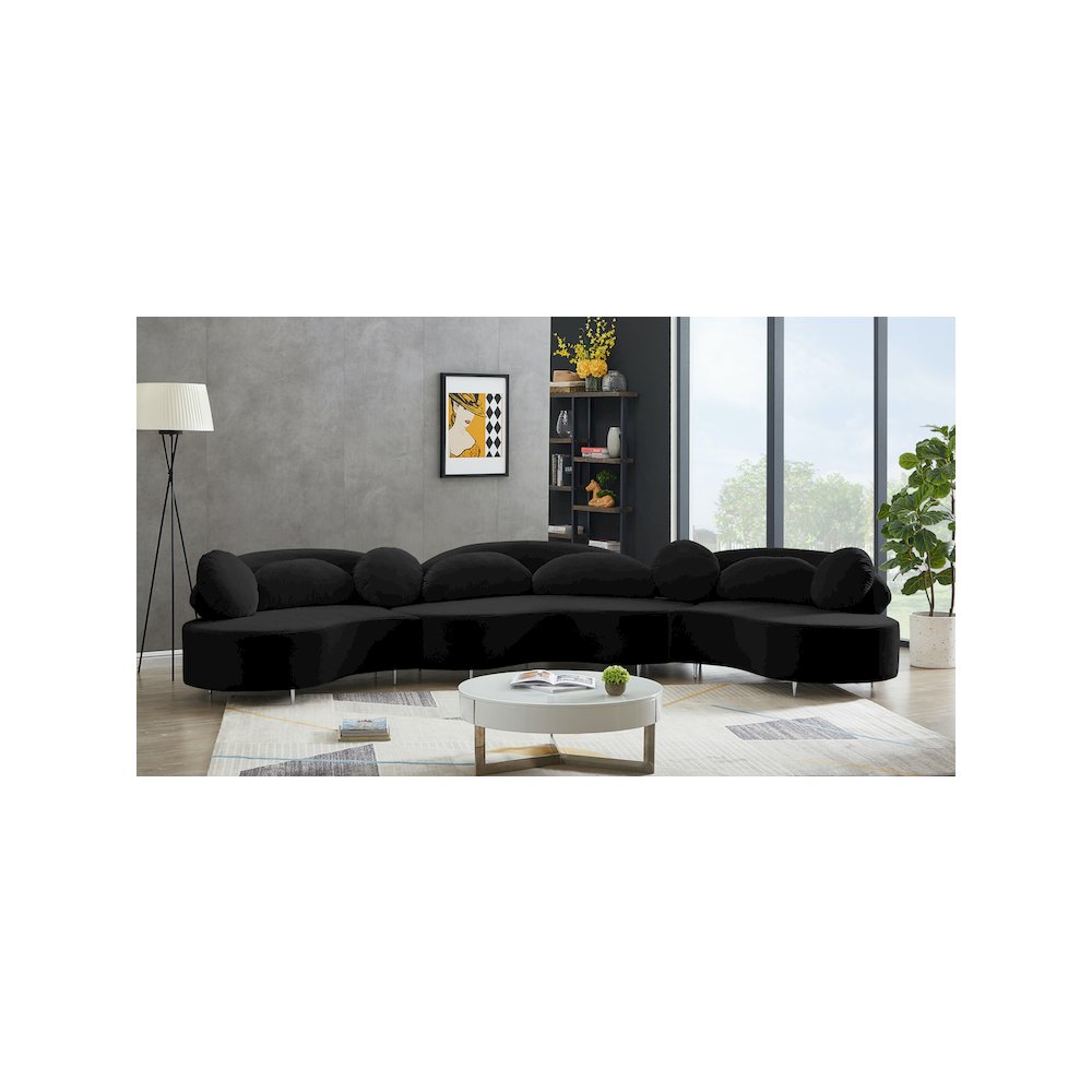 Vivacious Black Velvet 3pc. Sectional