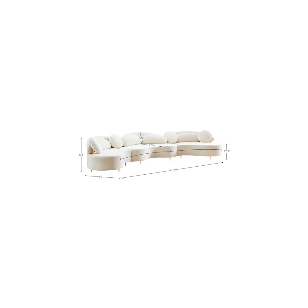 Vivacious Cream Velvet 3pc. Sectional