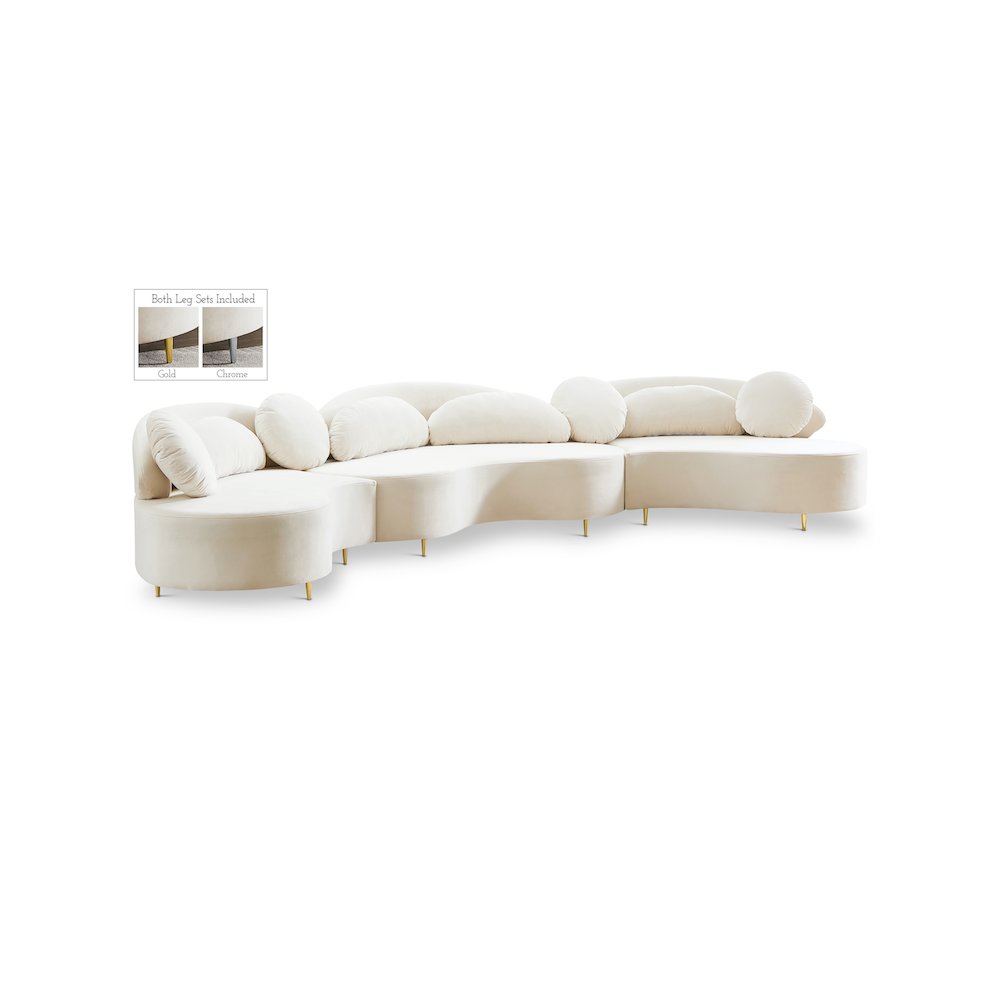 Vivacious Cream Velvet 3pc. Sectional