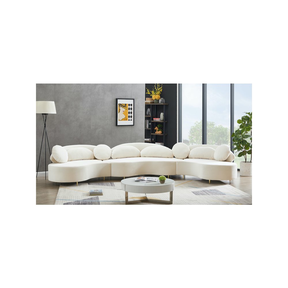 Vivacious Cream Velvet 3pc. Sectional