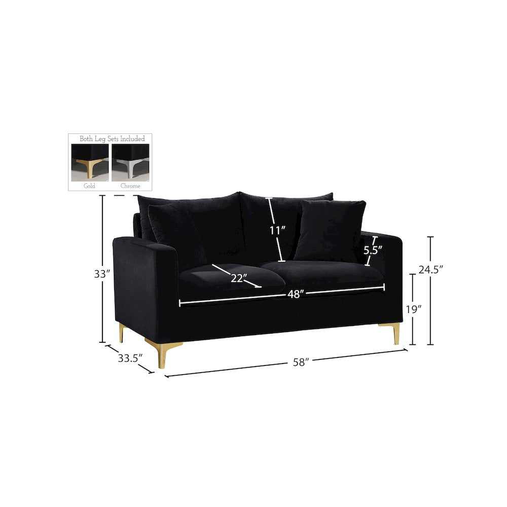 Naomi Black Velvet Loveseat