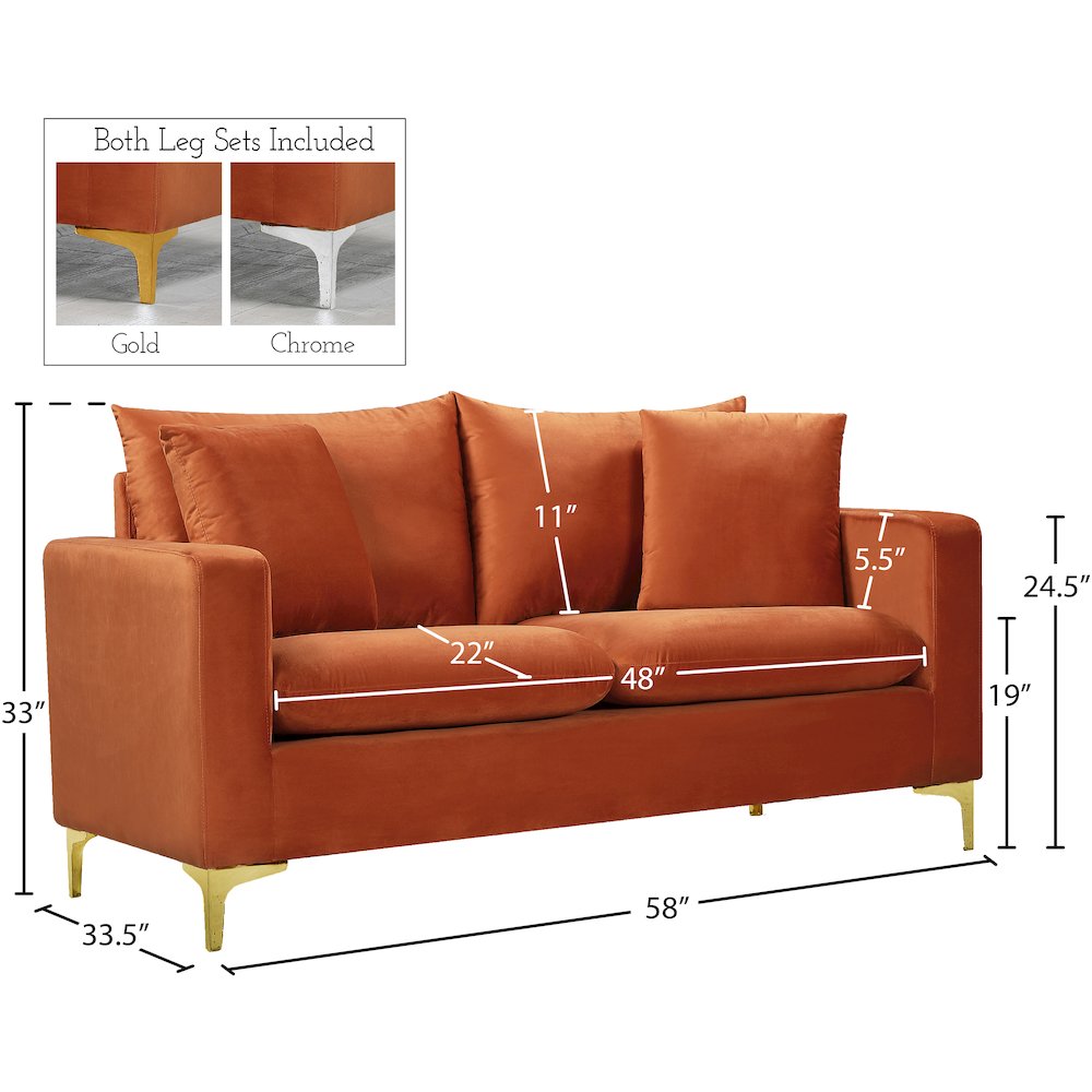 Naomi Cognac Velvet Loveseat
