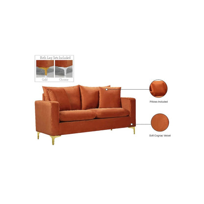 Naomi Cognac Velvet Loveseat