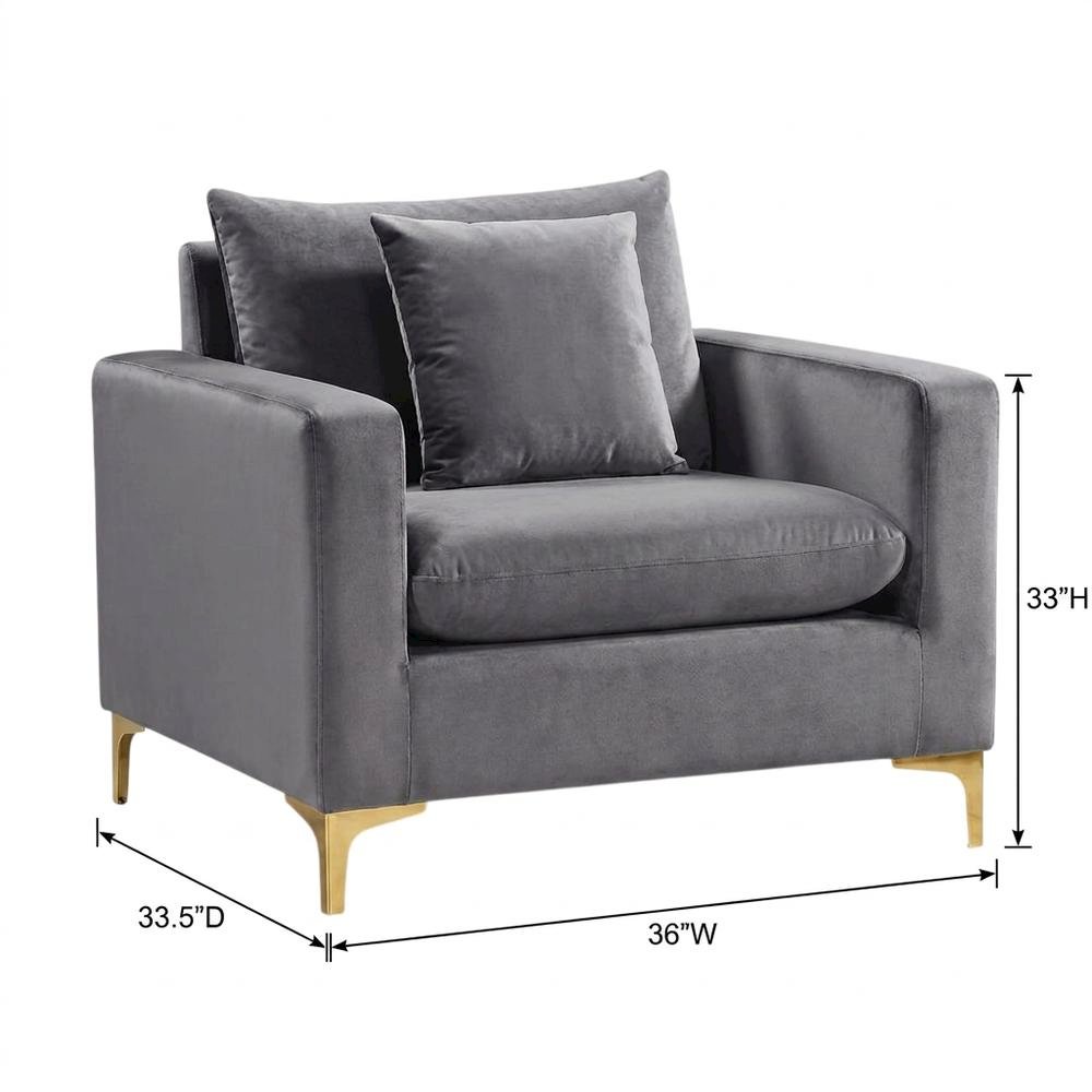 Velvet Accent Chair with Pillow, Comfy Armchair, Grey Velvet