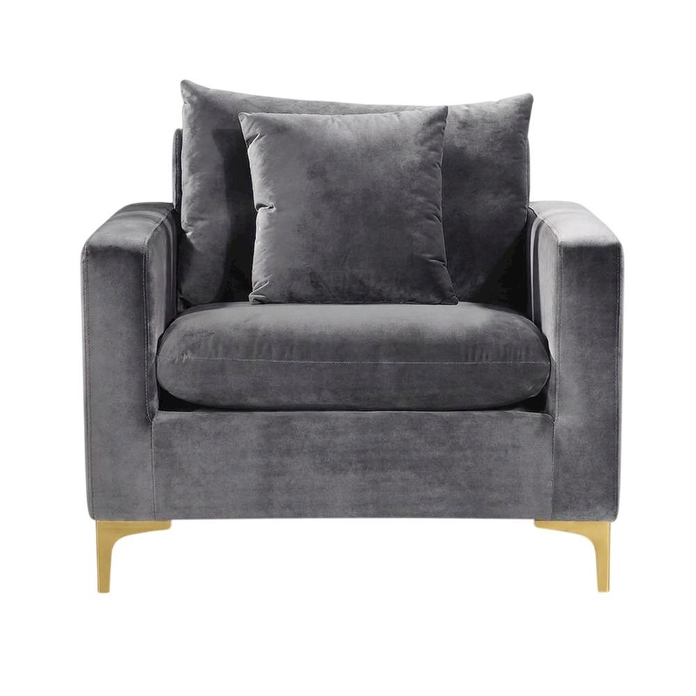 Velvet Accent Chair with Pillow, Comfy Armchair, Grey Velvet