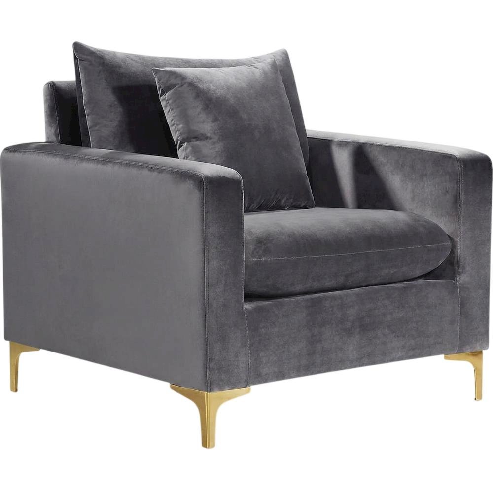 Velvet Accent Chair with Pillow, Comfy Armchair, Grey Velvet