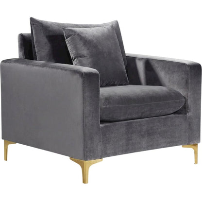 Velvet Accent Chair with Pillow, Comfy Armchair, Grey Velvet