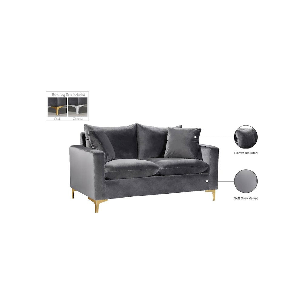 Naomi Grey Velvet Loveseat