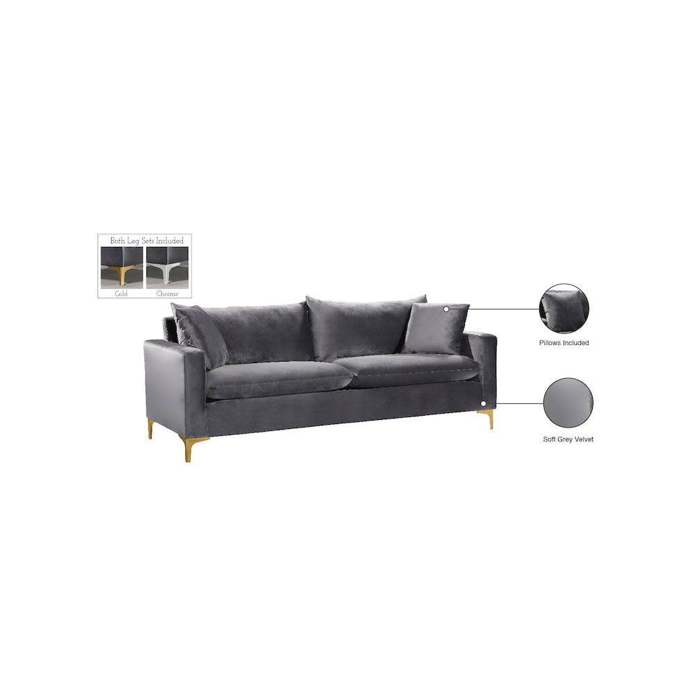 Naomi Grey Velvet Sofa