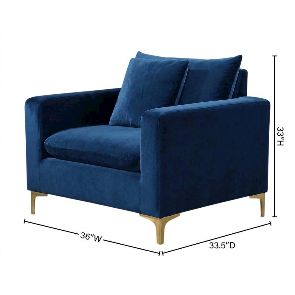 Velvet Accent Chair with Pillow, Comfy Armchair, Navy Velvet