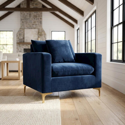 Velvet Accent Chair with Pillow, Comfy Armchair, Navy Velvet