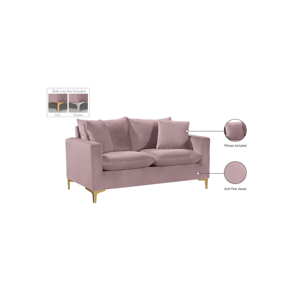 Naomi Pink Velvet Loveseat