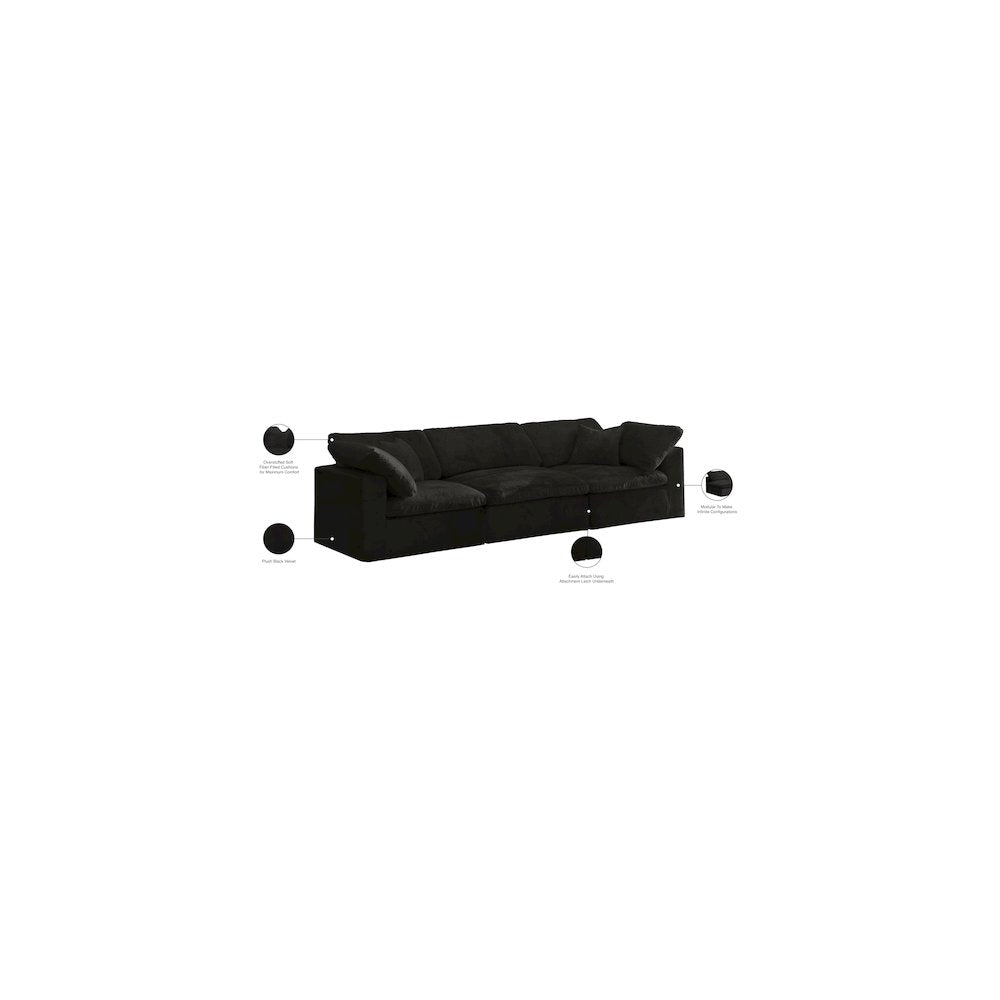 Cozy Black Velvet Comfort Modular Sofa
