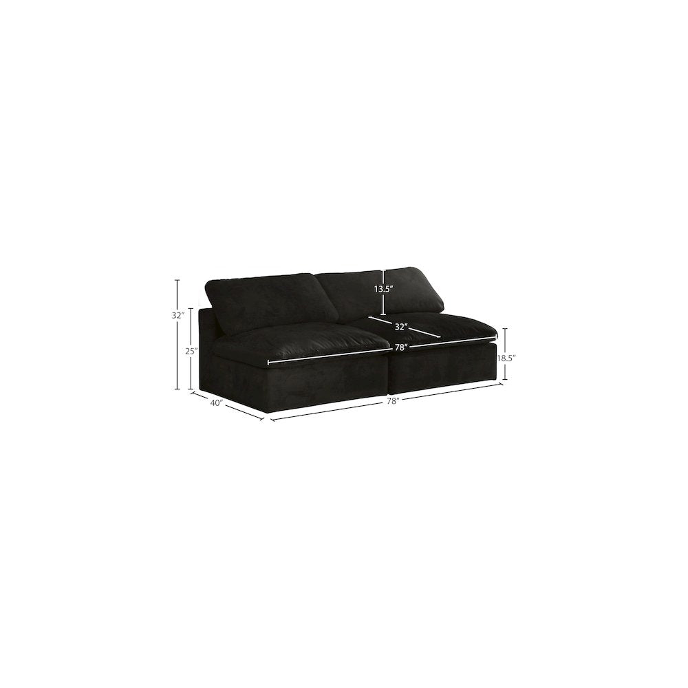 Cozy Black Velvet Comfort Modular Armless Sofa