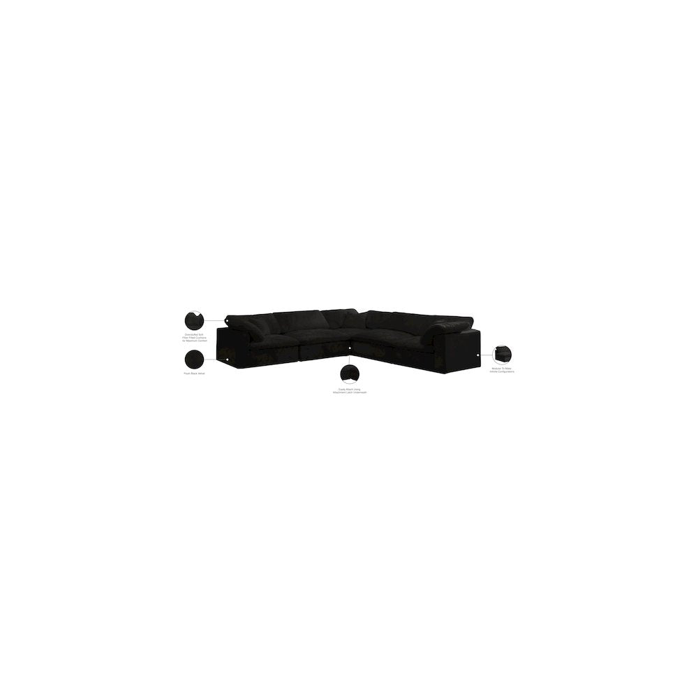 Cozy Black Velvet Comfort Modular Sectional