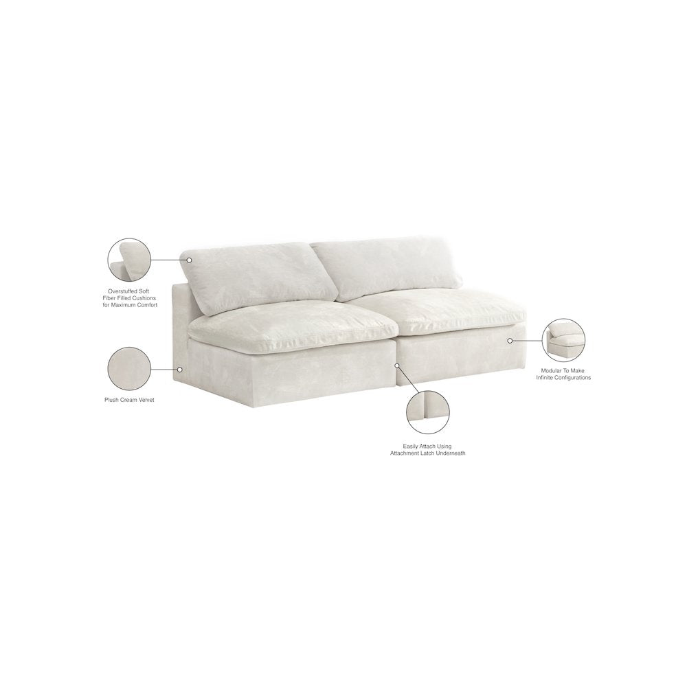 Cozy Cream Velvet Comfort Modular Armless Sofa