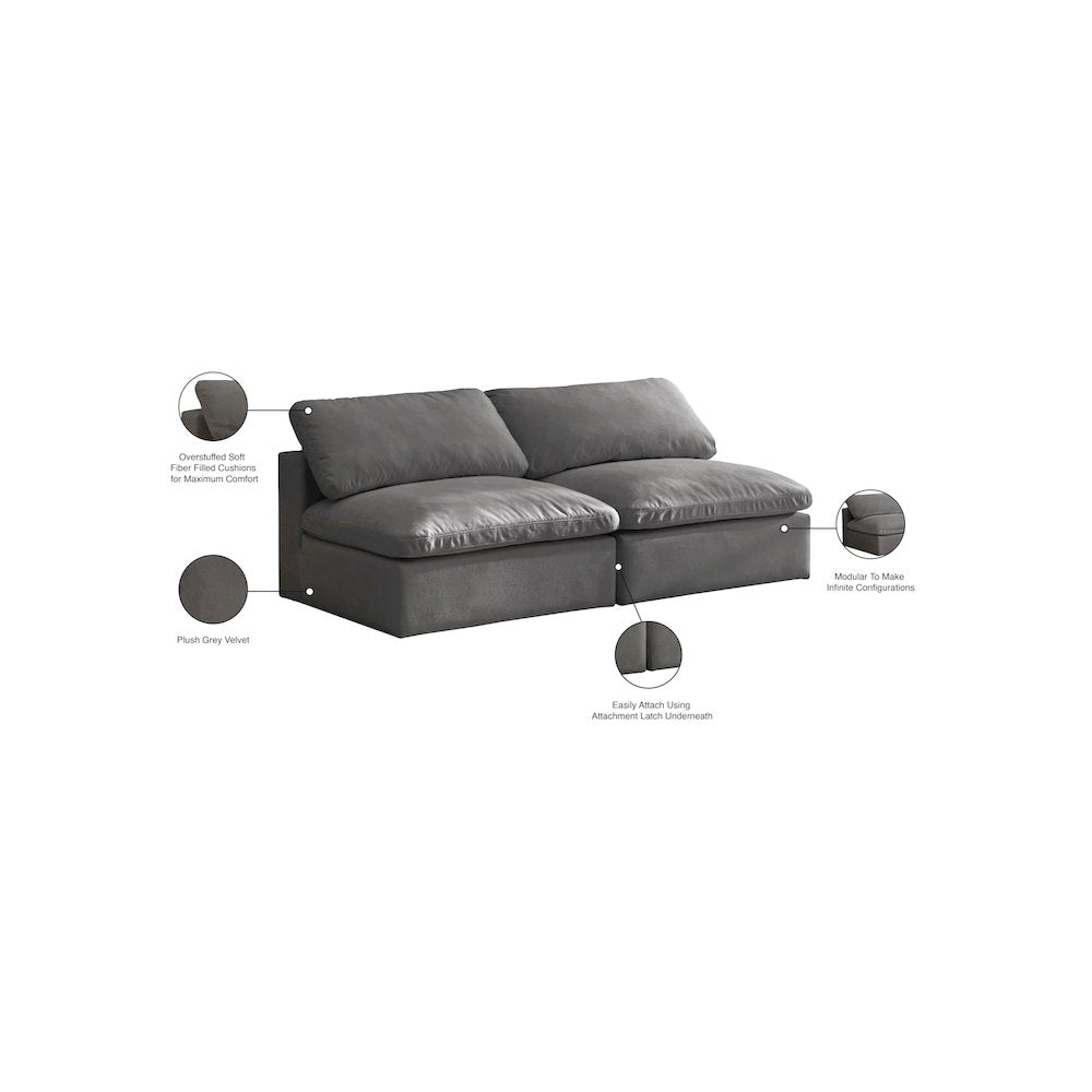 Cozy Grey Velvet Comfort Modular Armless Sofa