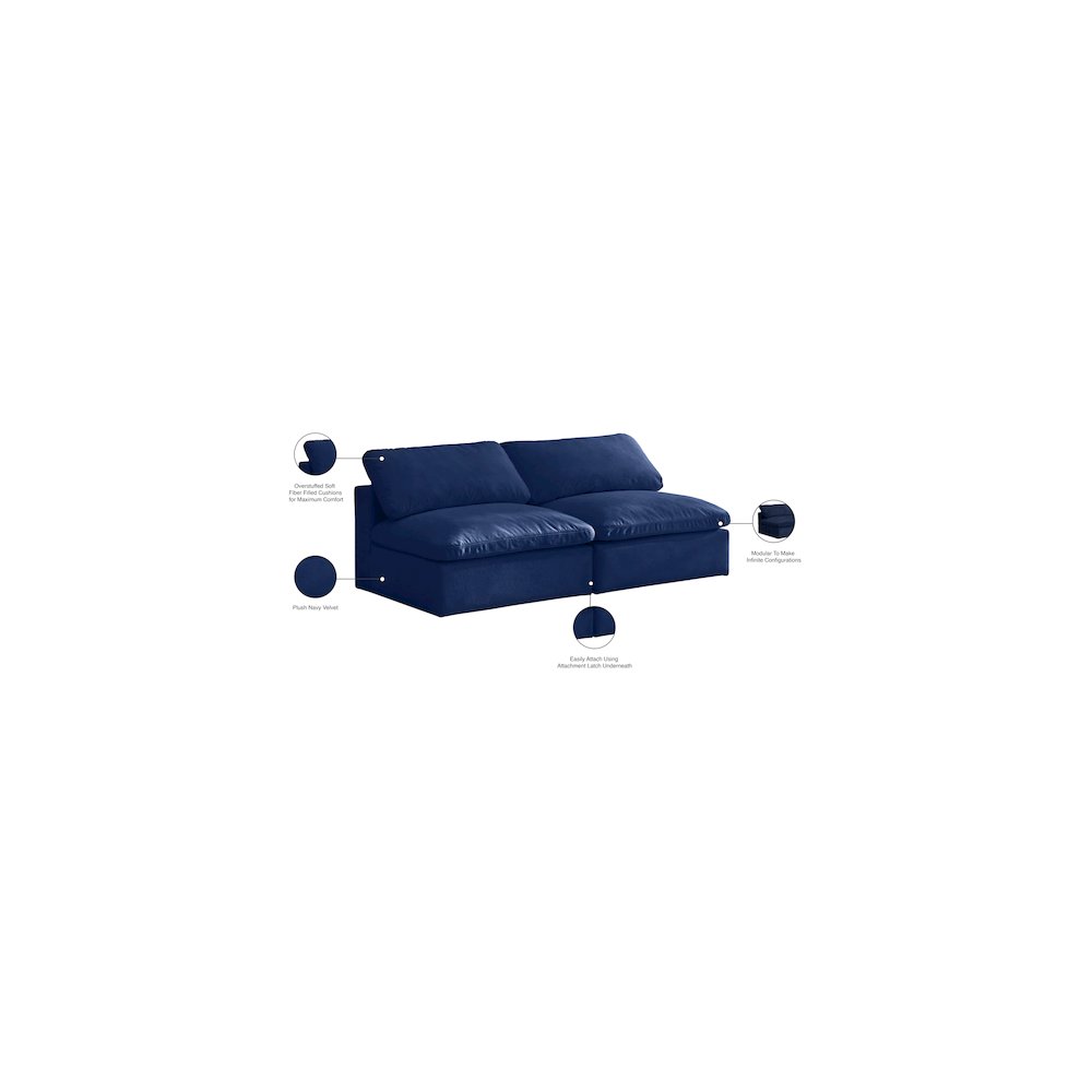 Cozy Navy Velvet Comfort Modular Armless Sofa