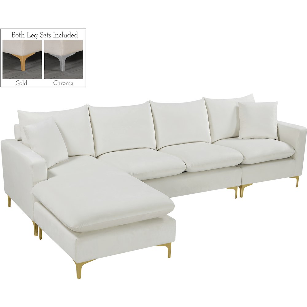 Naomi Cream Velvet 2pc. Reversible Sectional
