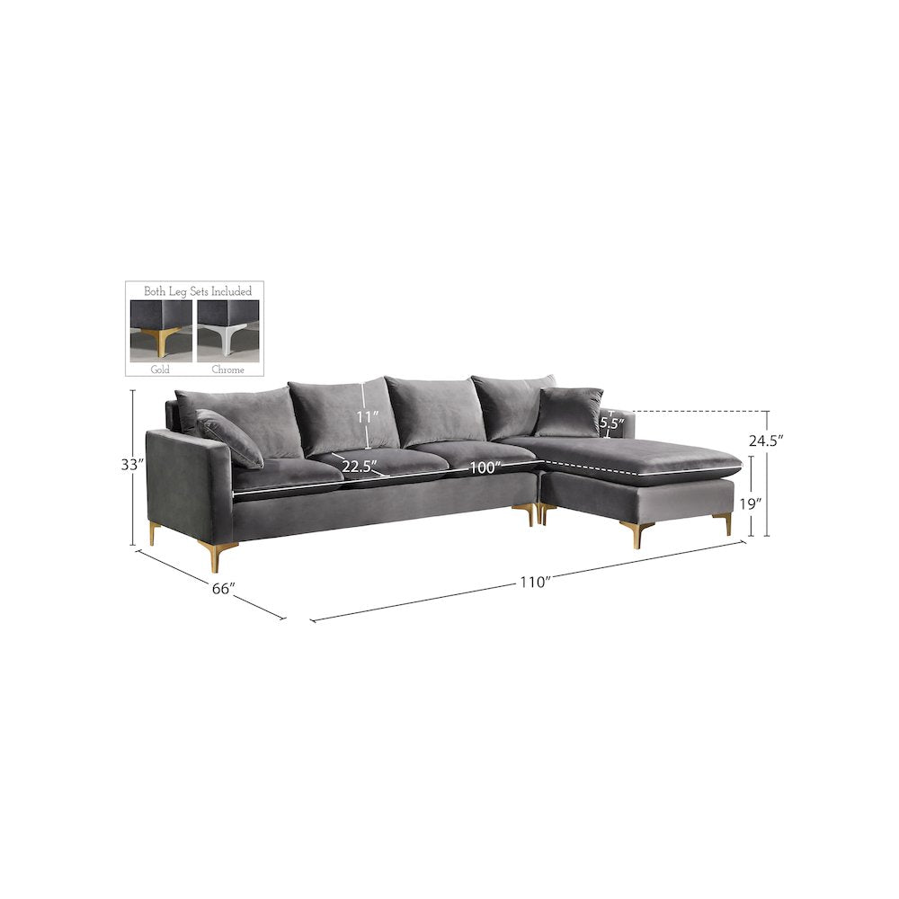 Naomi Grey Velvet 2pc. Reversible Sectional