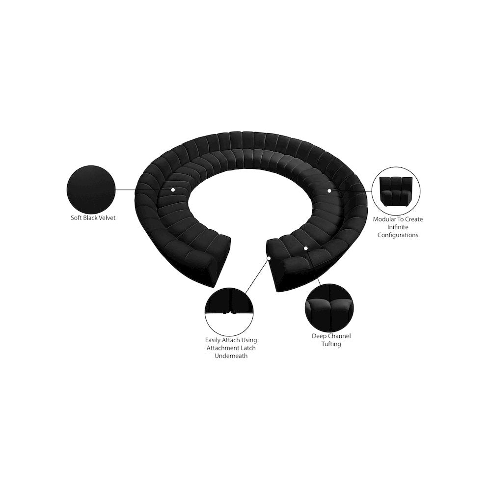 Infinity Black Velvet 12pc. Modular Sectional