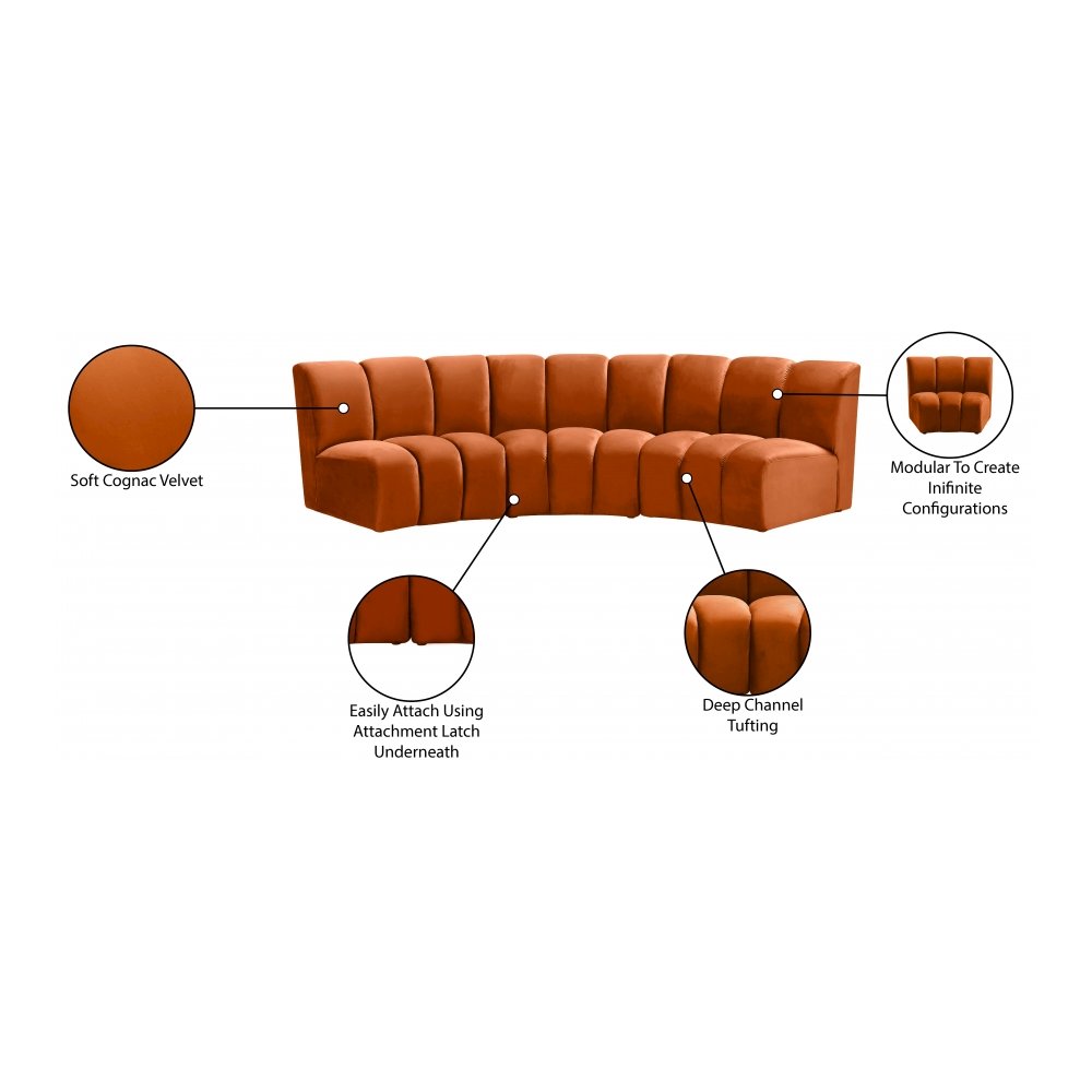 Infinity Cognac Velvet 3pc. Modular Sectional