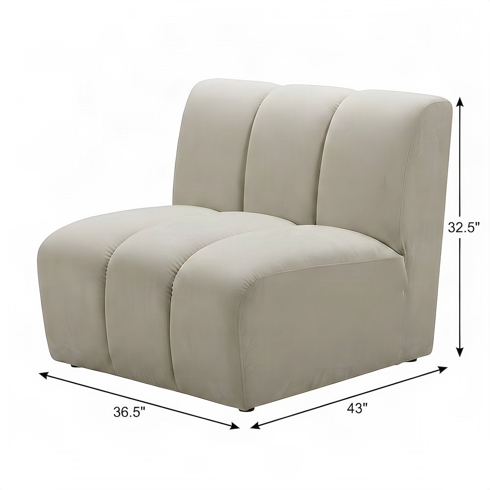 Velvet Modular Accent Chair with Foam Cushioning for Living Room, Cream Velvet