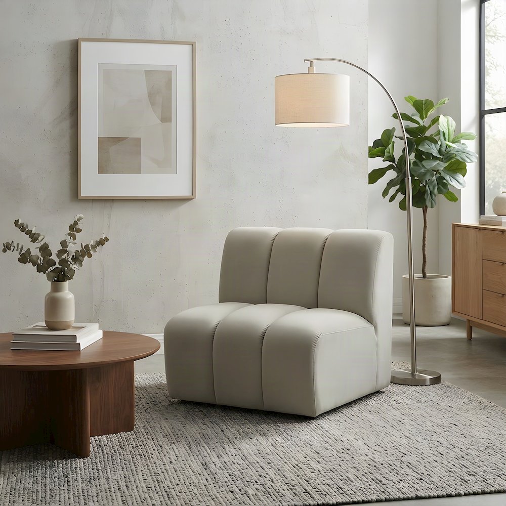 Velvet Modular Accent Chair with Foam Cushioning for Living Room, Cream Velvet