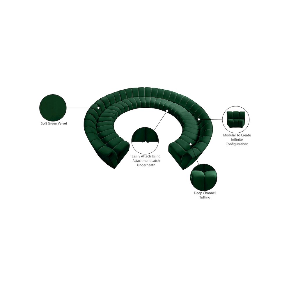 Infinity Green Velvet 11pc. Modular Sectional