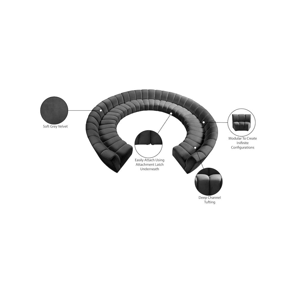 Infinity Grey Velvet 11pc. Modular Sectional