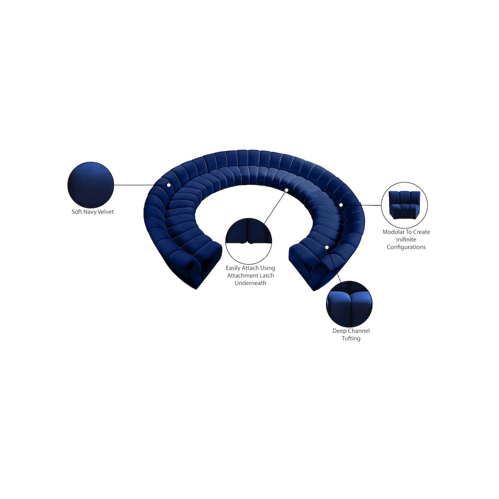 Infinity Navy Velvet 11pc. Modular Sectional