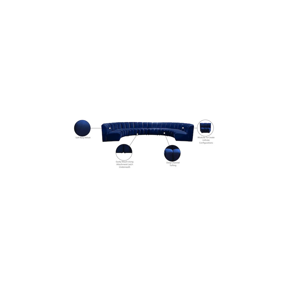 Infinity Navy Velvet 8pc. Modular Sectional